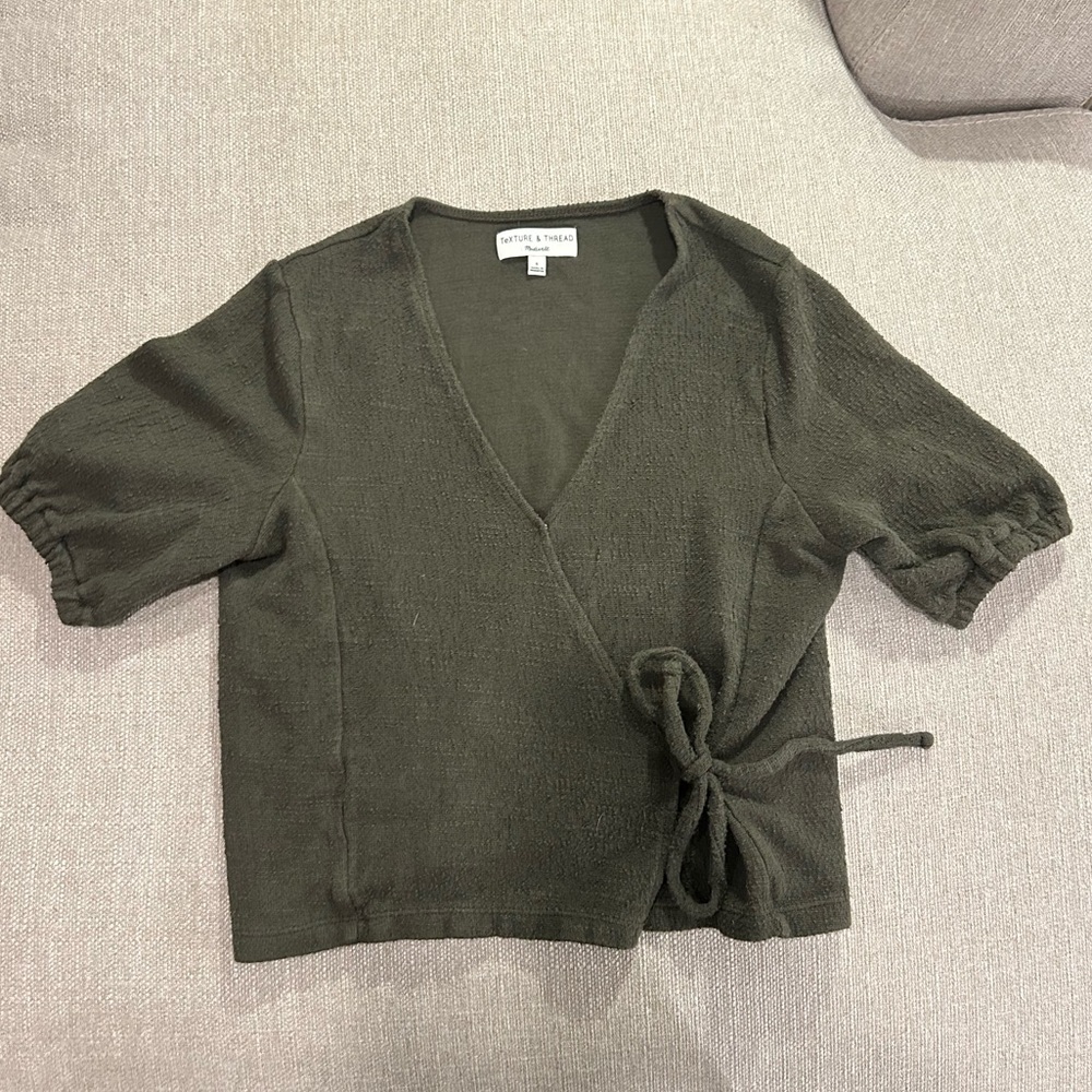 Madewell Texture And Thread Puff Sleeve Wrap Top - image 2